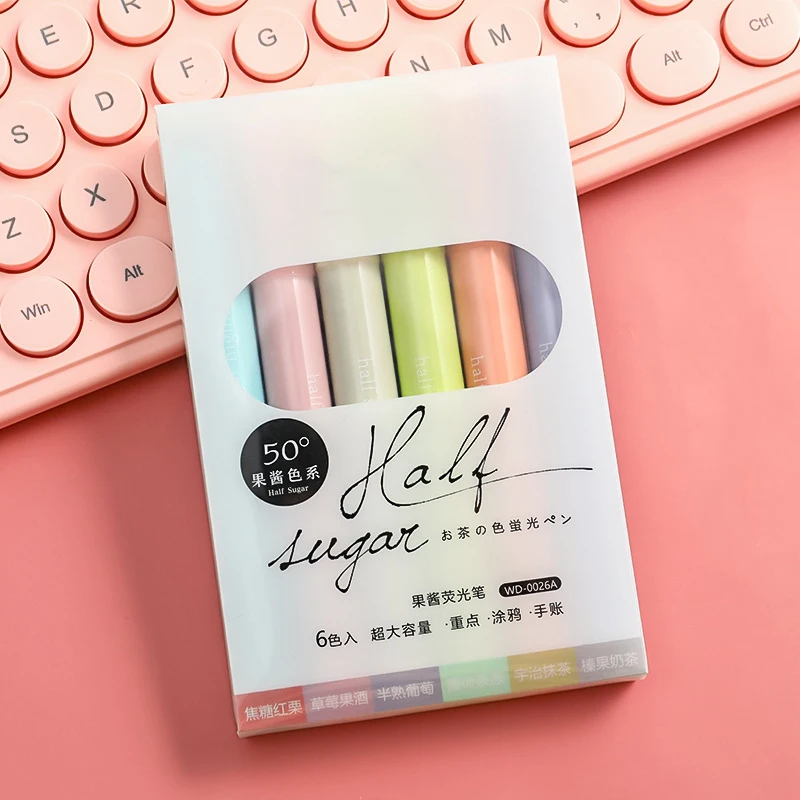 6 sztuk Kawaii półcukier zakreślacz kolorowy śliczny marker pastelowy zakreślacz fajne długopisy szkolne przybory szkolne zestaw papeterii: YELLOW