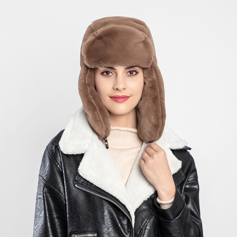 Winter Vrouwen Faux Fur Hoed Pluche Warm Gehoorbescherming Hoed Ski Hoed Outdoor Riding Winddicht Hoed