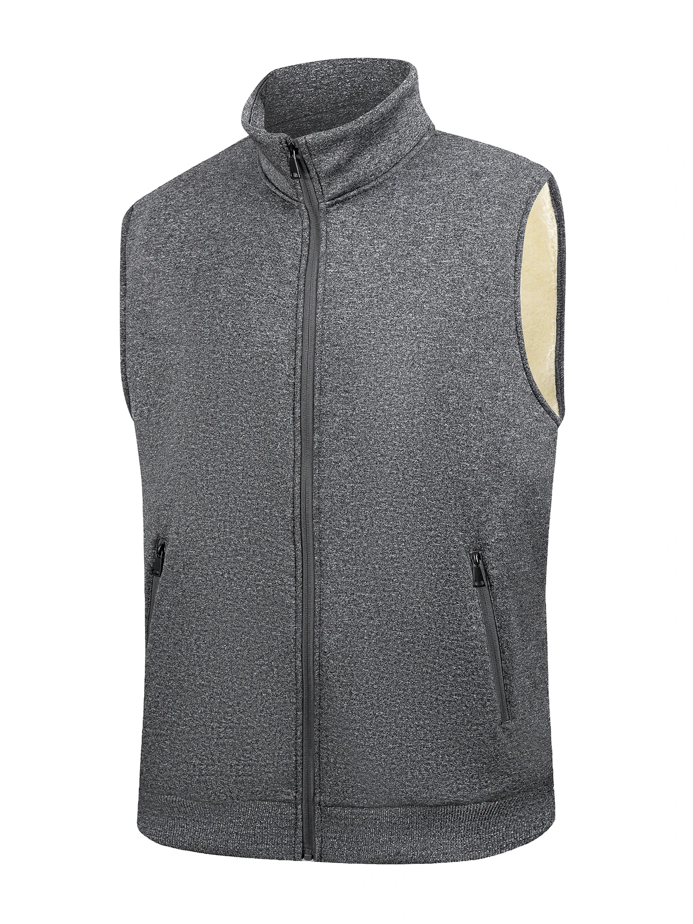 Herfst en winter heren warm vest jas buiten verdikte effen kleur mouwloze jassen staande kraag rits atletische vest tops: S / Donkergrijs
