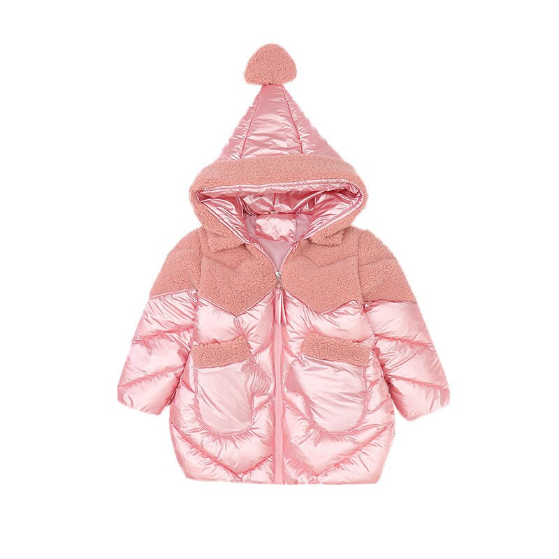 Thick Warm Girls Winter Kids Metallic Quilted Jackets Waterproof Parka For Girls Shiny Metallic Pink Outerwear Coat