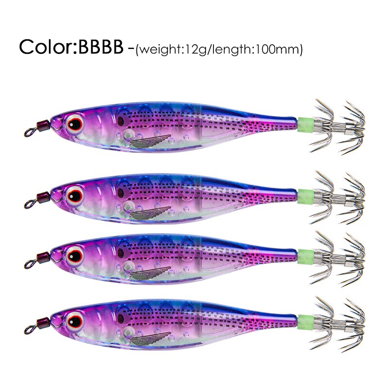 LETOYO 4PCS Floating Squid Jig Artificial Shrimp Fishing Lure Squid Hook Luminous Octopus Cuttlefish Bait Sea Squid Catching Rig: BBBB