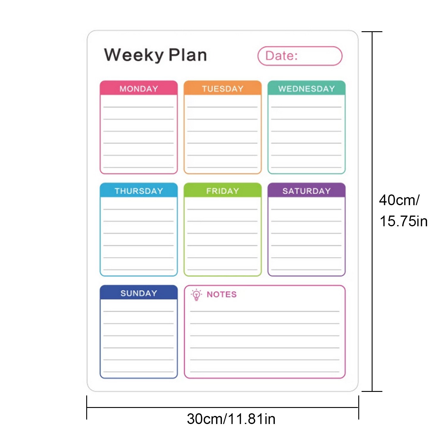Planificateur hebdomadaire magnétique 40x30cm, tableau de calendrier effaçable à sec, réfrigérateur avec 4 marqueurs effaçables pour la maison, l&#39;école, le bureau et les magasins