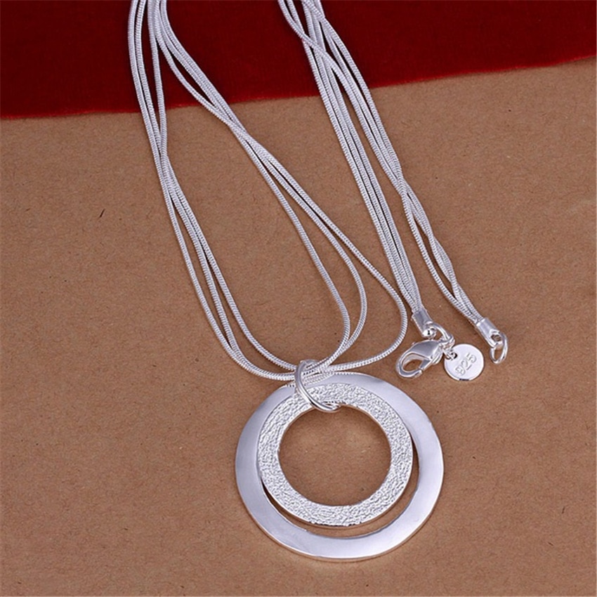 retro women lady Three chain smooth Pendant charms circle silver color Necklace Jewelry n056