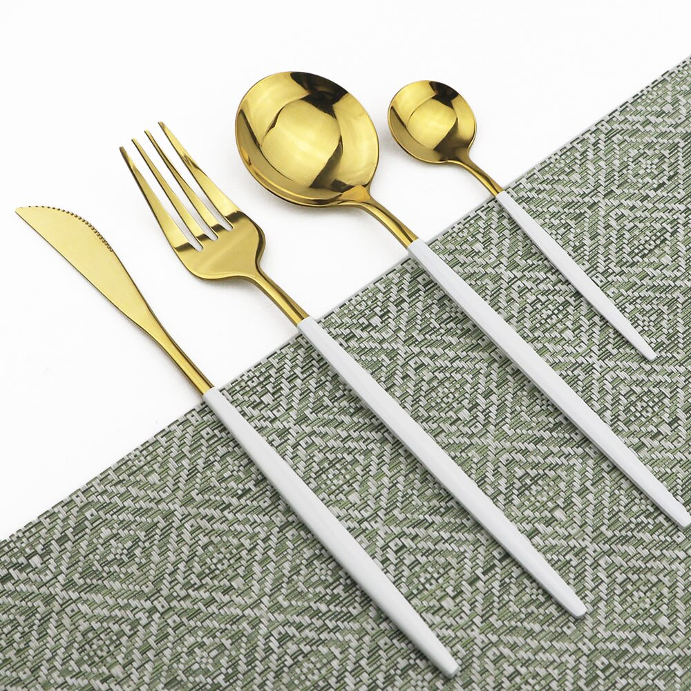 4 pièces/ensemble de couverts en or noir ensemble d'argenterie en acier inoxydable couteau fourchette cuillère ensemble de dîner Rose vaisselle couverts directe