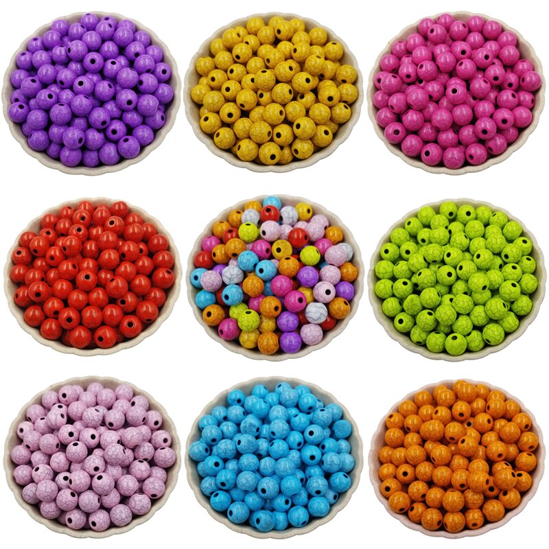 100pcs Finding Beads Handmade Material 8mm DIY Cracks Loose Bead Jewelry Accessories Multicolor