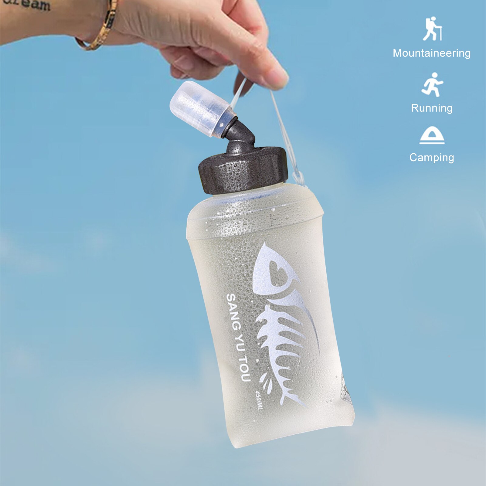 Sport Zacht Water Zak 450Ml Draagbare Vouwen Waterfles Siliconen Sport Waterkoker Reizen Fles Fles Water Bag Voor Fietsen kamp