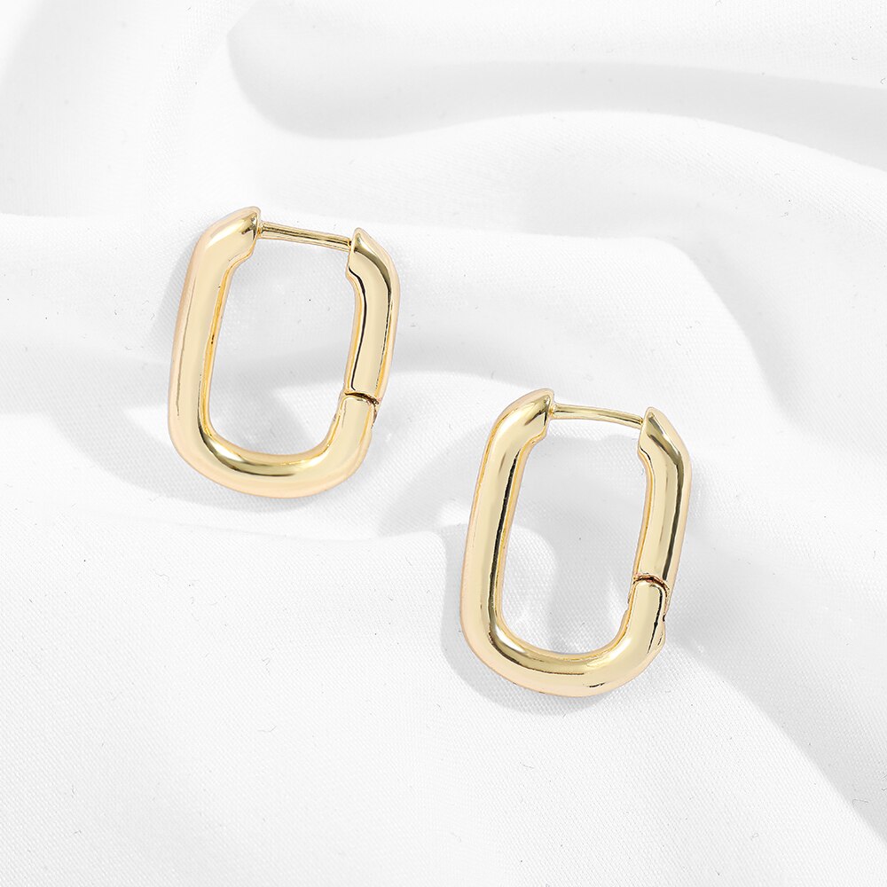 Minimalist Thick Link U Shape Geometric Earrings For Women Gold Chunk Circle Hoops Round Copper Brincos Jewelry