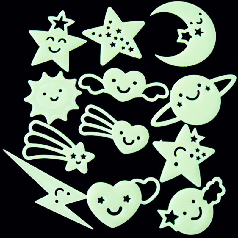 12 stks/pak Lichtgevende Ster Stickers Glow In The Dark Moon Sticker Fluorescerende Bliksem Sterren Sticker Kid Thuis Kamer Decoratie