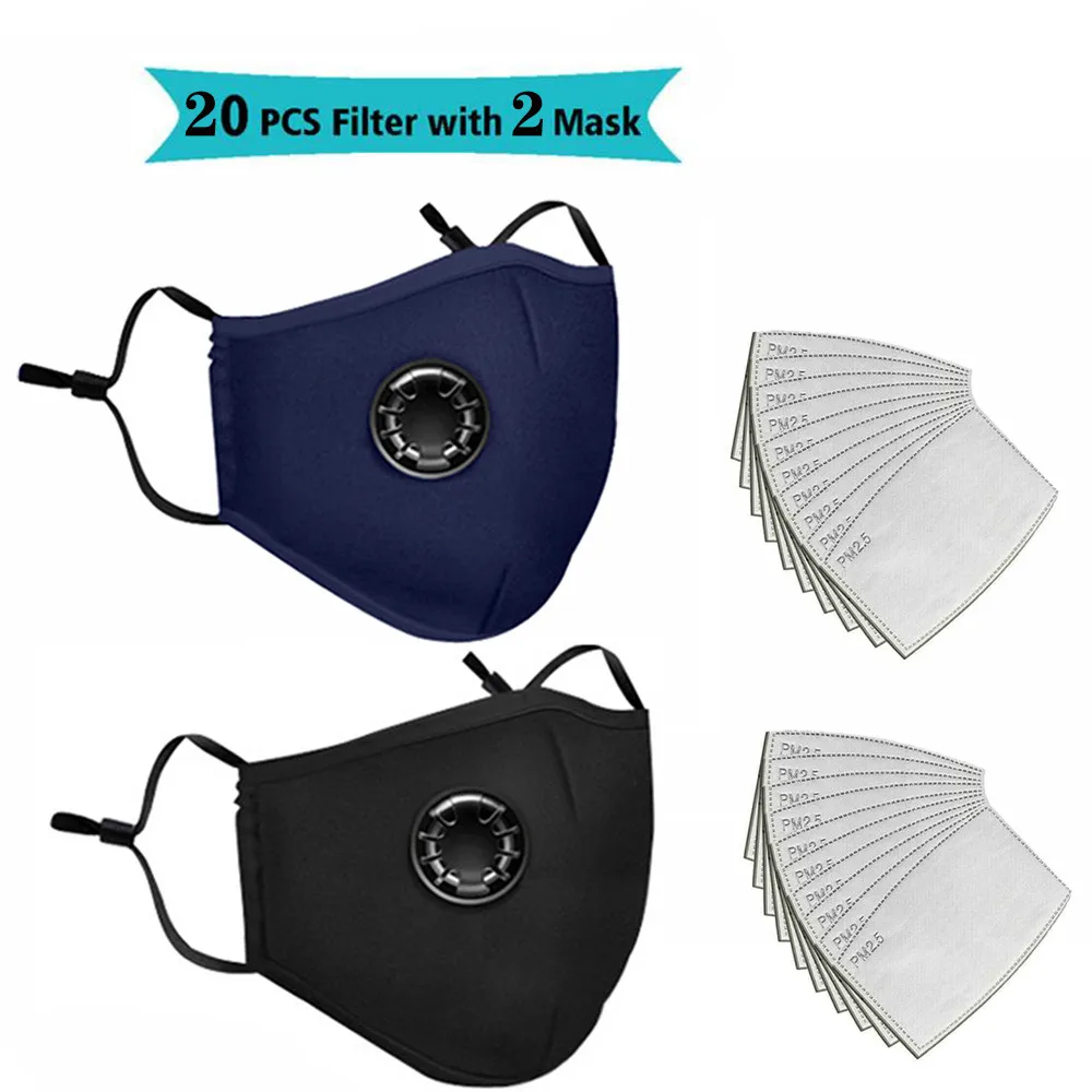 Herbruikbare wasbare gezichtsmaskers met 10 vervangbare pm2.5-filter Mondstof Winddicht katoenen ventielmasker met brilmasker: Rood