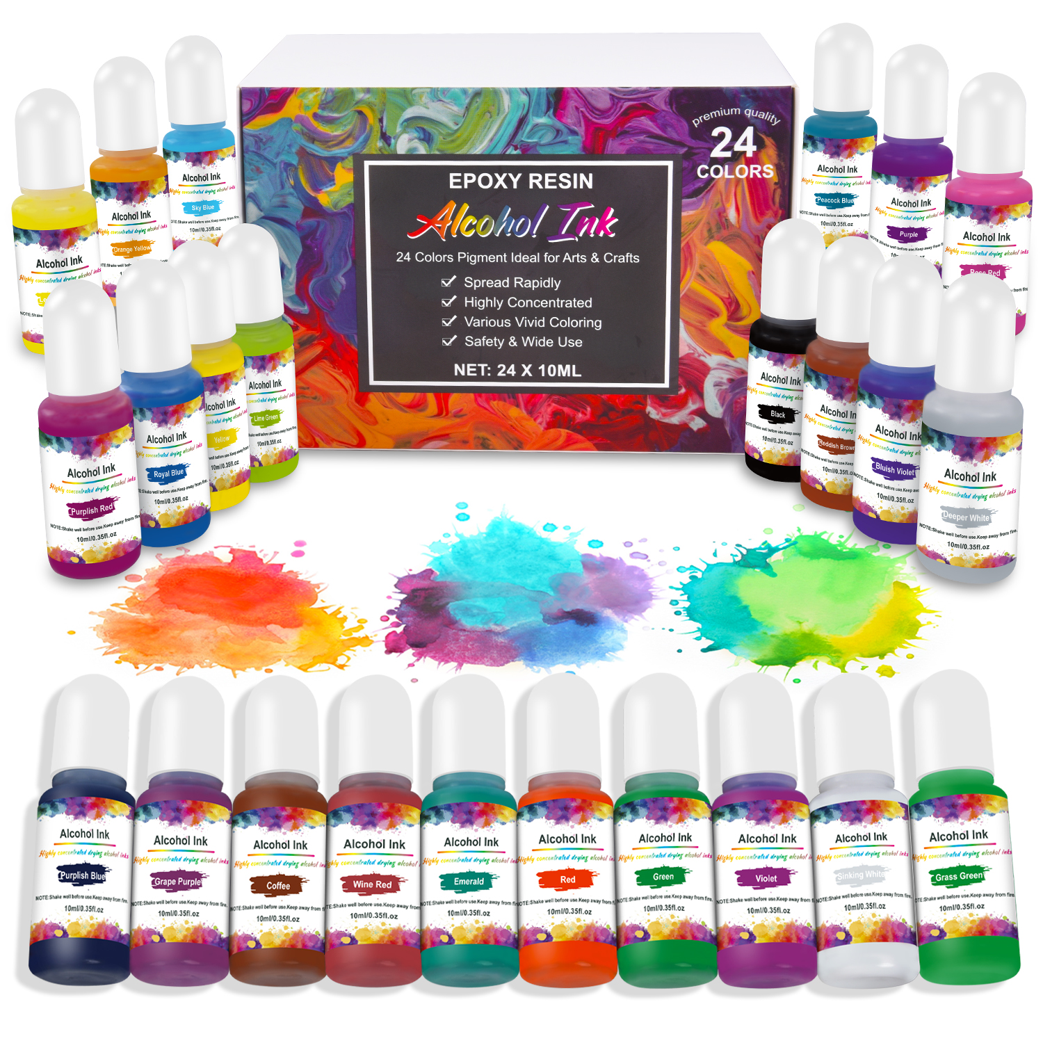 24 farver/sæt 10ml epoxyharpikspigmenter halo dye gør det selv stearinlys sæbe kunst blæk alkohol farvestof diffusion uv harpiks gør selv smykker fremstilling