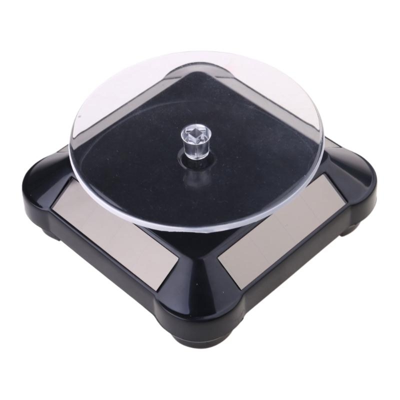 Y55C Turntable 360°Rotating Stand Solar Power Jewelry Spinner Watch Hobby Collection Shelf Rotating Display Multicolor: black