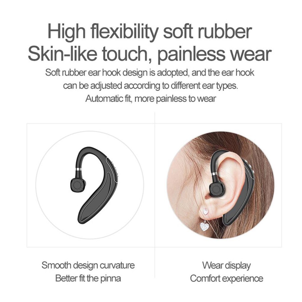 Bluetooth V5 Wireless Hands-Free Unilateral Hanging Ear Headset with Microphone Connect Two Devices Large-Capacity Battery