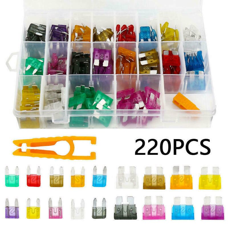 220 st bil bil lastbil bil blad säkring sortiment diverse kit blad set säkring kit apm, atm säkerhetsrör xenon lampa säkringsverktyg: Default Title