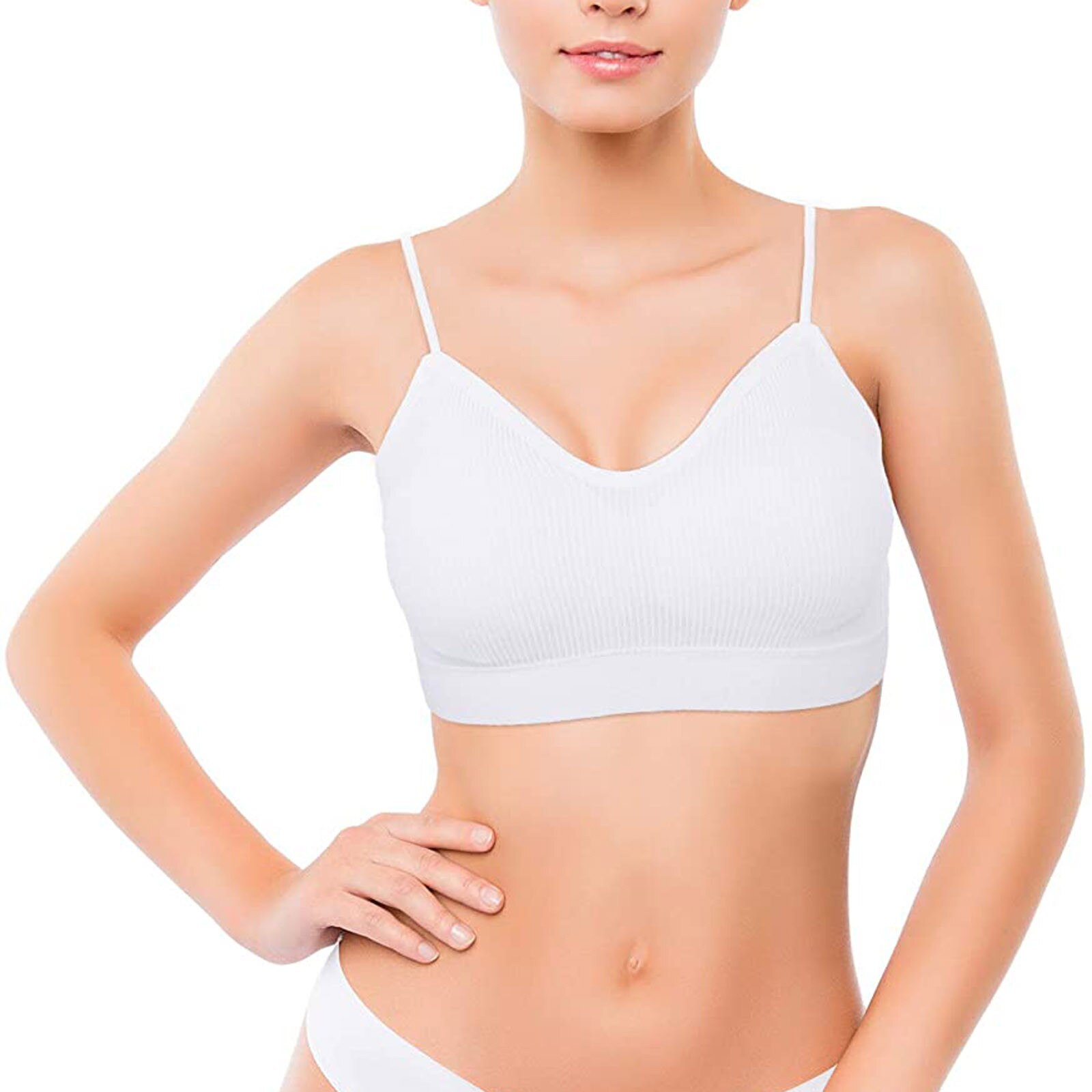 4 Pieces Women Cotton V Neck Bra Seamless Padded Camisole Bandeau Sports Bra Yoga Shaping Underwear Vest 4XL Plus Size Bralette