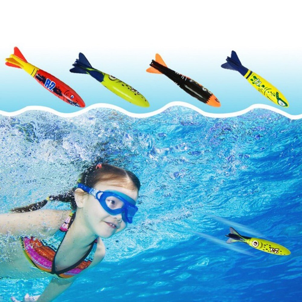 Juego de 4 unidades de buceo con Torpedo para niños, juguete de piscina subacuática, herramienta de entrenamiento deportivo al aire libre, juguete de natación