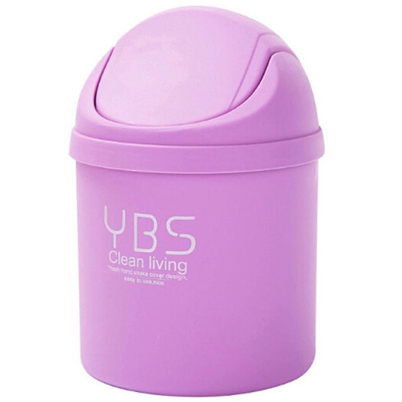 Mini Waste Bin Desktop Home Garbage Basket Table Trash Can Swing with Lid: Purple