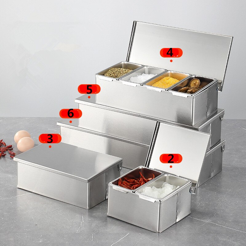 304 Stainless Steel Seasoning Box Hotel Restaurant chef Seasoning Box With Lid Storage Box Household Seasoning Tank