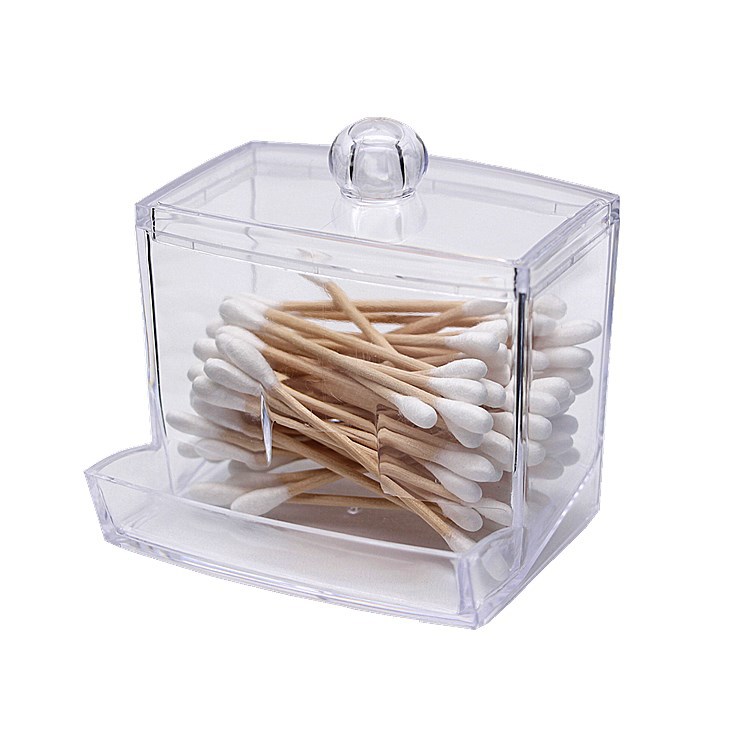 Acryl opbergdoos badkamer pot make-up organisator katoen ronde pad houder wattenstaafje doos Qtip houder dispenser met bamboe deksel: WHITE