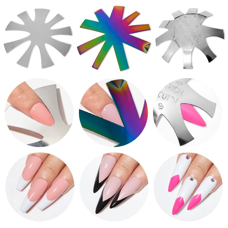 Pro 9 Sizes Easy French Smile Cut V Line Almond Shape Tips Manicure Edge Trimmer Nail Cutter Acrylic Pink White French Nails