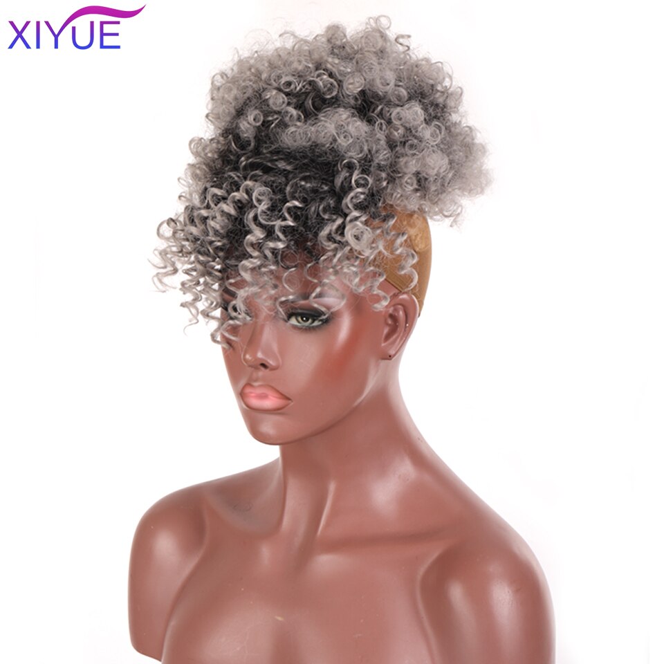 Frange synthétique Afro courte crépue bouclée avec cordon de serrage, Chignon Afro court, queue de cheval crépue bouclée avec frange, Extension capillaire: 4/30HL