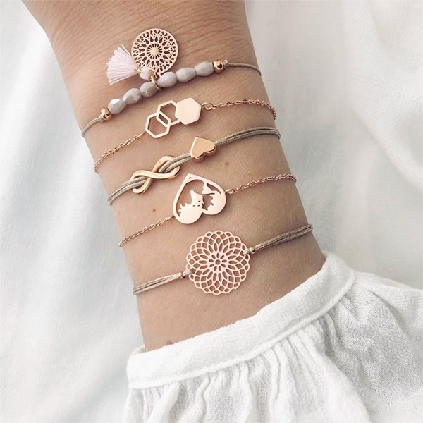 Neue Schmuck 8 Wort Herz Handgemachte Seil Perle Kette Gold Armbinde Neue Persönlichkeit Quaddel Karte Hexagon Geometrie 5 Teile/satz Armbänder: Ursprünglich Titel