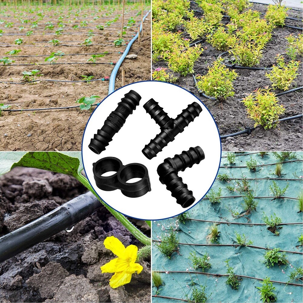 20/50pcs Micro Drip Irrigation Connectors End Plug Tee Elbow Equal Barb Connector 16mm 20mm Hose Folding Clip Micro Drip Adapter