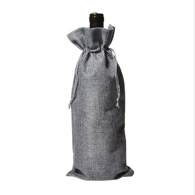 4Stck Burlap Wein Taschen mit Kordelzug, Wein Taschen , Einzelnen Wiederverwendbare Flasche Taschen Perfekte für Reise, hochzeit, Geburtstag, Party: grau