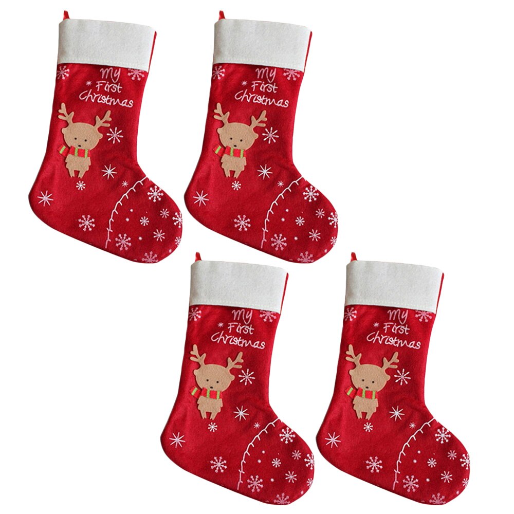 Besegad 4pcs DIY Hanging Christmas Knitted Stockings Plush Candy Sock Red Cloth Pouch Bag Stocking Xmas Tree Decoration Toy