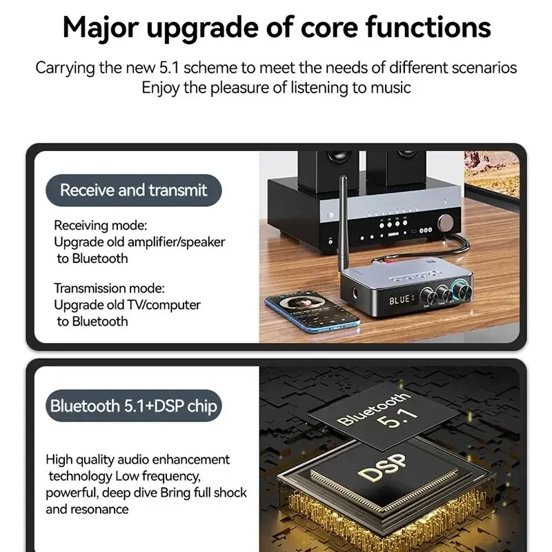 M9/m9 pro bluetooth-ljudmottagare, sändare, dsp, trådlös adapter, nfc/aux/rca/usb, u-disk/tf, /6.5 mikrofoner, karaoke/koaxial/fm-radio