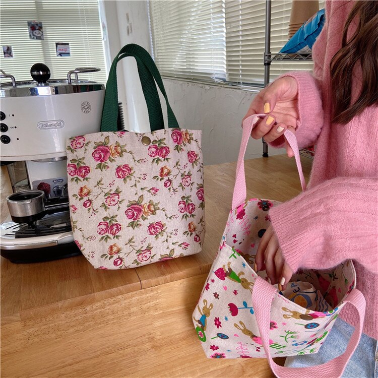 Small fresh and reusable portable lunch bag lunch bag female mini hand carrying small cloth bag casual all-match lunch bag: 15