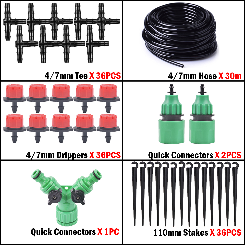 5m-50m Drip Irrigation System Automatic Watering Kit Irrigation Timer Garden Hose Adjustable Dripper Garden Tool Set: Dark Grey