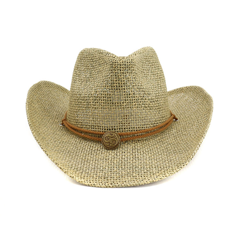 QDKPOTC Summer Unisex Western Cowboy Hats Hollow Straw Cap With Rope Outdoor Sandy Beach Men Women Caps Sun Hats: Default Title