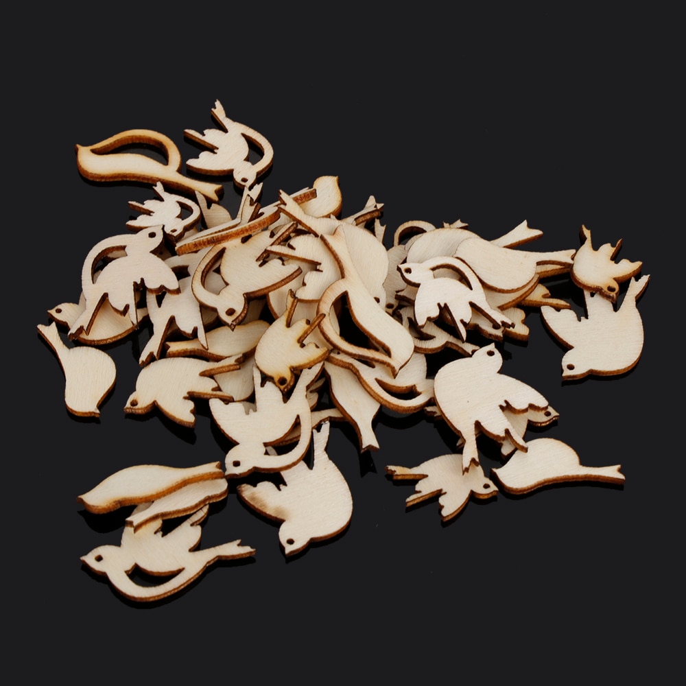 50PCS/set Mixed Birds Shape Wooden Craft Scrapbooking Handmade Slices Decoration Embellishments DIY