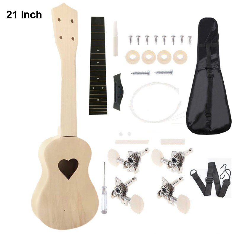 21/23 Inch Ukulele DIY Kit Hawaii Guitar Ukelele Handwork Support Painting Kids Children Toy Assembly for Beginner Amateur: 21in Heart with bag