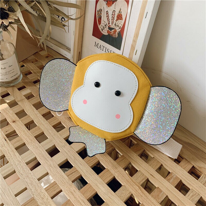 Meisjes schattige dieren aap schoudertas kind ronde messenger crossbody handtas baby kinderen cartoon mini portemonnee: Geel