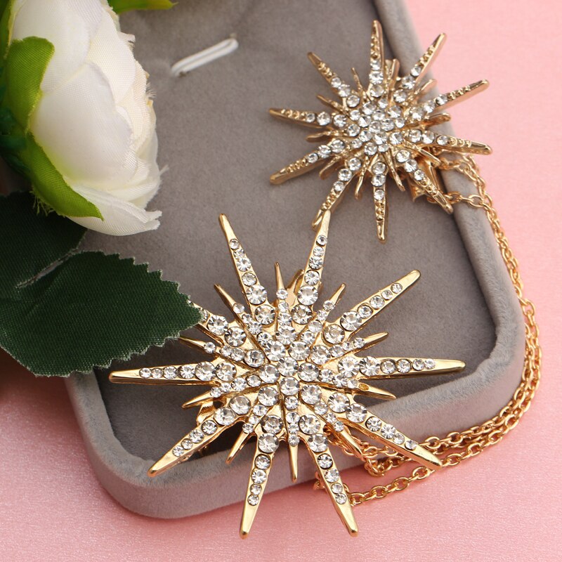 Hesiod Dames Broche Kristal Ster - Klassieke Sprankelende Ketting Broches Jurk Decoratie Zilver/Zwart/Goud