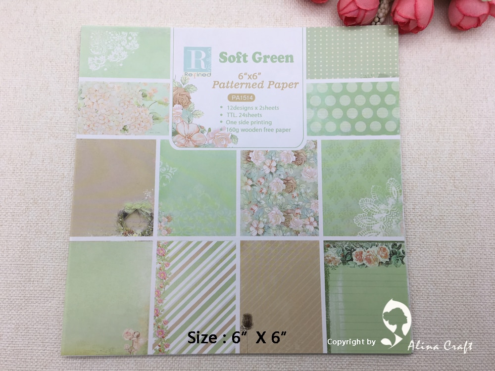 AlinaCraft 24 láminas 6 "X6" verde con patrón de flores papel recortes Paquete de papel artesanal para manualidades cojín de fondo artesanal