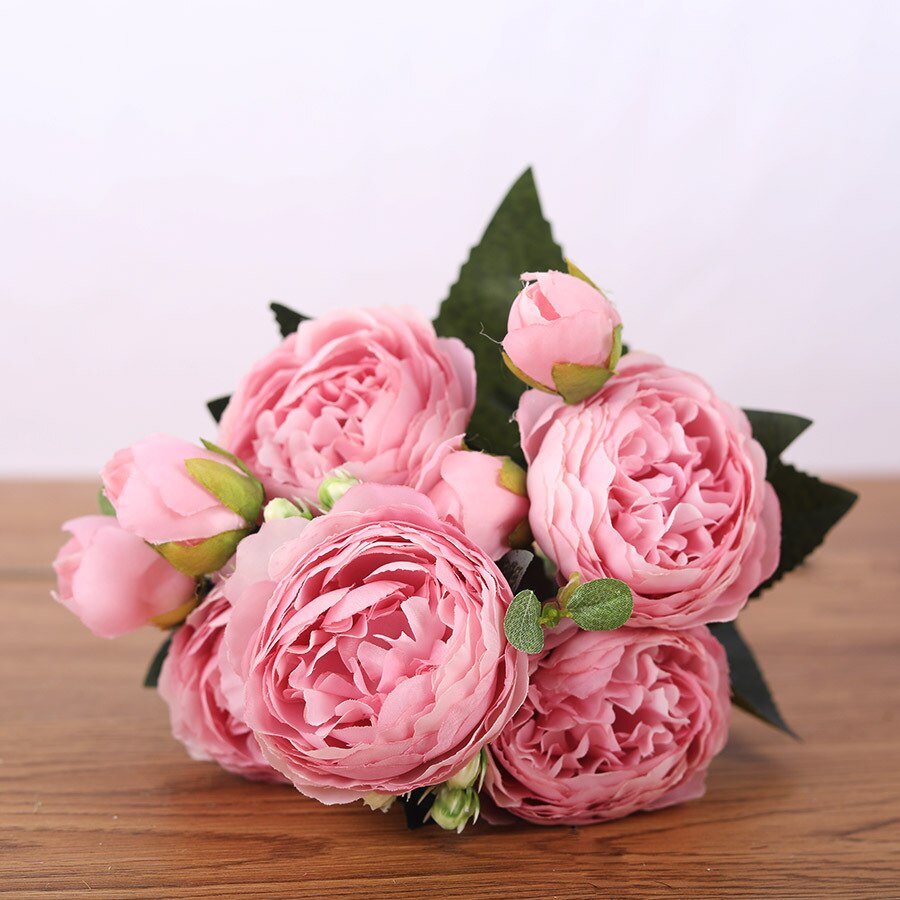 30 cm persisk rose korean buket pæon kunstig blomst 5 stort hoved 4 lille knopp bryllup boligindretning blomst fotografering prop: Lyserød