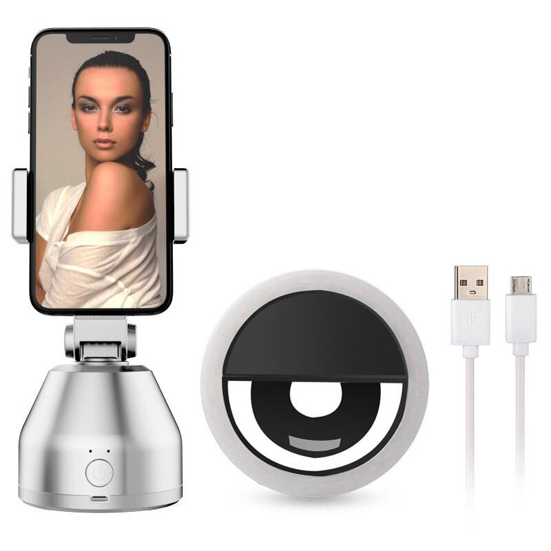 Estabilizador de cardán inteligente AI para Samsung para Iphone, cámara de teléfono inteligente, Kit de cardán de acción con rotación de objetos de 360 °: white Fill light