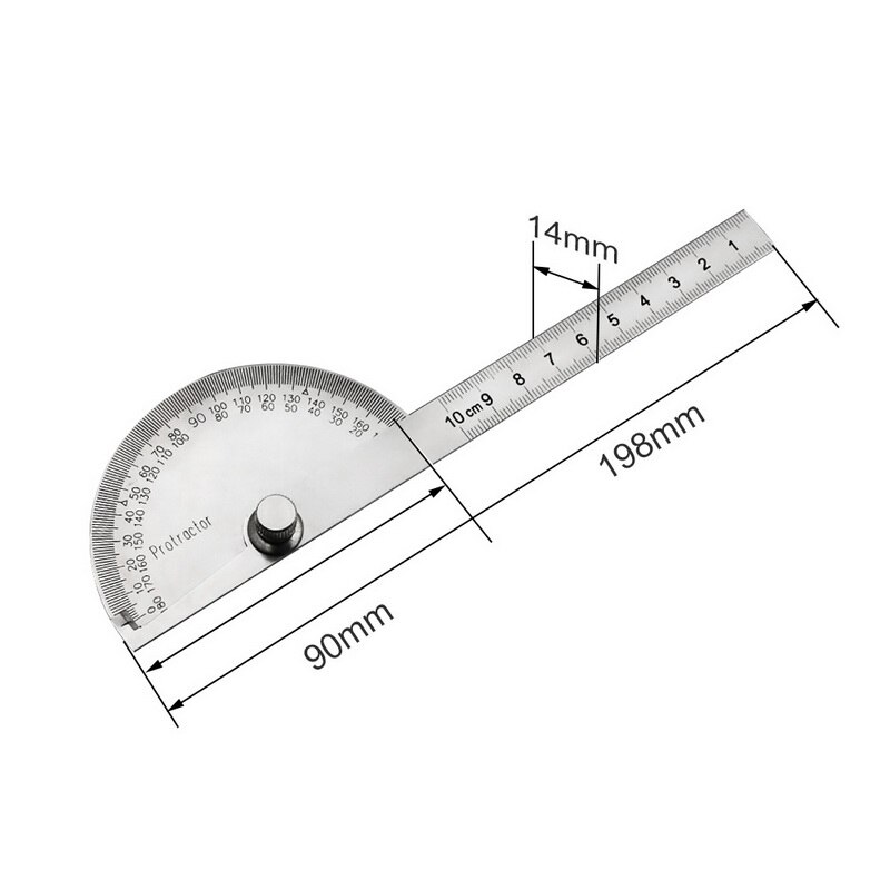 Roestvrijstalen ronde kop 180 graden gradenboog hoekzoeker roterende meetliniaal machinistengereedschap 10cm liniaal