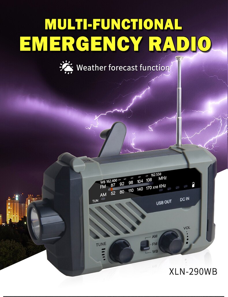 Emergency AM/ FM /NOAA Radio, Hand Crank Battery Operated Solar Radio with LED Flashlight, Desk Lamp,2000mAh Charger,SOS Alert: GREEN WB