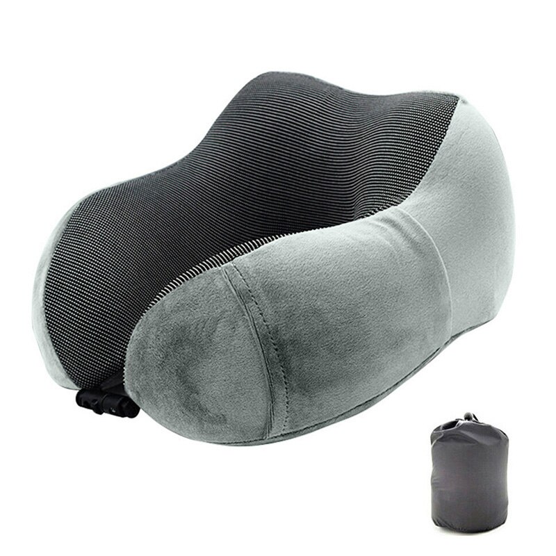 Travel Neck Pillow Memory Foam U-shaped Neck Support Headrest Travel Pillows MSU88: grey