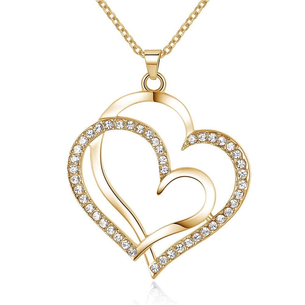 Love heart zircon diamonds pendant necklaces for women gold &white gold silver color chain choker jewelry accessory