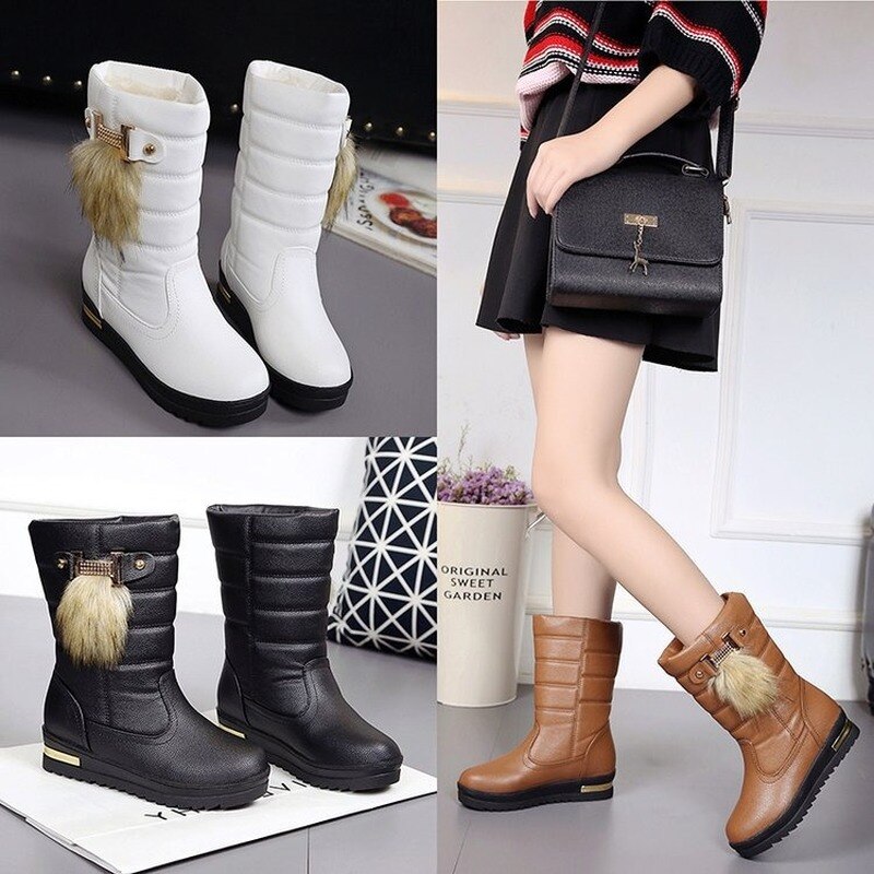 Agutzm dames sneeuwlaarzen dames hoge hakken winterlaarzen dames laarzen witte warme bont plateau schoenen vrouw  a371