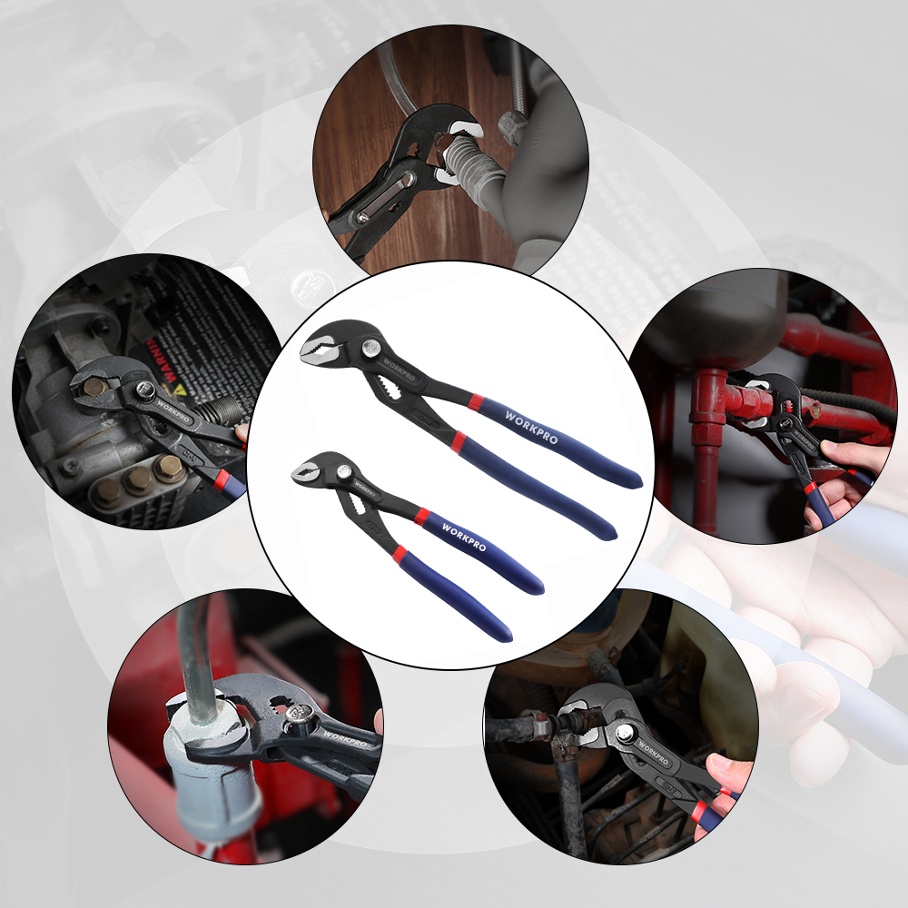 Workpro 2pc vattenpumpstång 7 " & 10 " justerbar snabbjustering böjd käft spårfog tång halkfritt komforthandtag