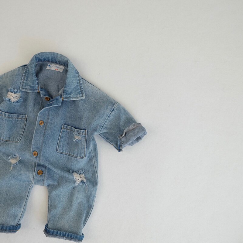 Mialncel Baby Rompertjes Peuter Meisjes Jumpsuits Baby Jongens Denim Romper Turn Down Kraag Outfit