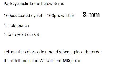 Eyelet Punch Die Tool set + 100set coated Metal eyelet rivet DIY Scrapbooking sewing garment paper label Grommet Eyelets: 8mm