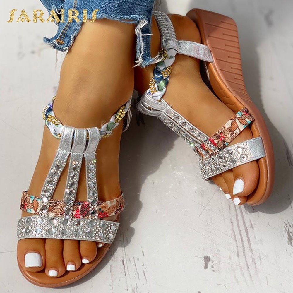 Sarairis gladiator kilehæle elastikbånd krystaller sommer kvinder sko kvinde sandaler fritid strandsandaler