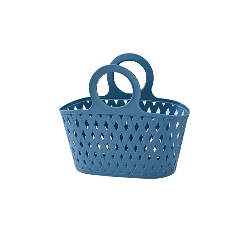 Cesta de banho vazada portátil, suprimentos para lavagem de banheiro, cesta de armazenamento, tipo bolsa de mão, organizador de drenagem de lavanderia, banheiro: Azul