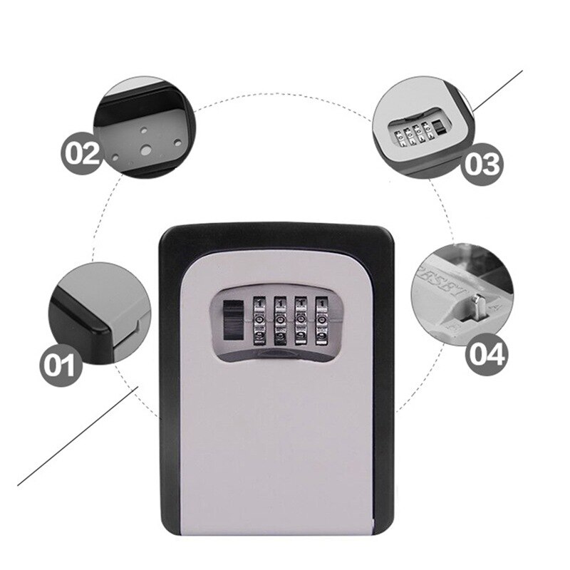Key Lock Box Wall Mounted Aluminum Alloy Key Safe Box Weatherproof 4 Digit Combination Key Storage Lock Box Indoor Outdoor